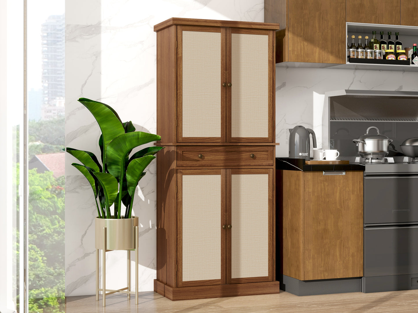 Robu 4 Door Cabinet with 1 Drawer - Walnut