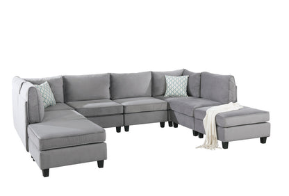 Zelmira Velvet 8Pc Modular Sectional Sofa - Gray