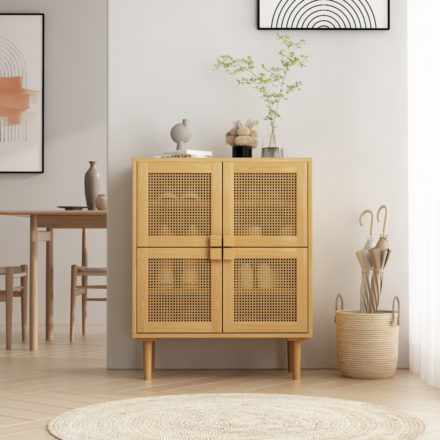 Zook 4-Doors Rattan Mesh Storage Cabinet - Natural