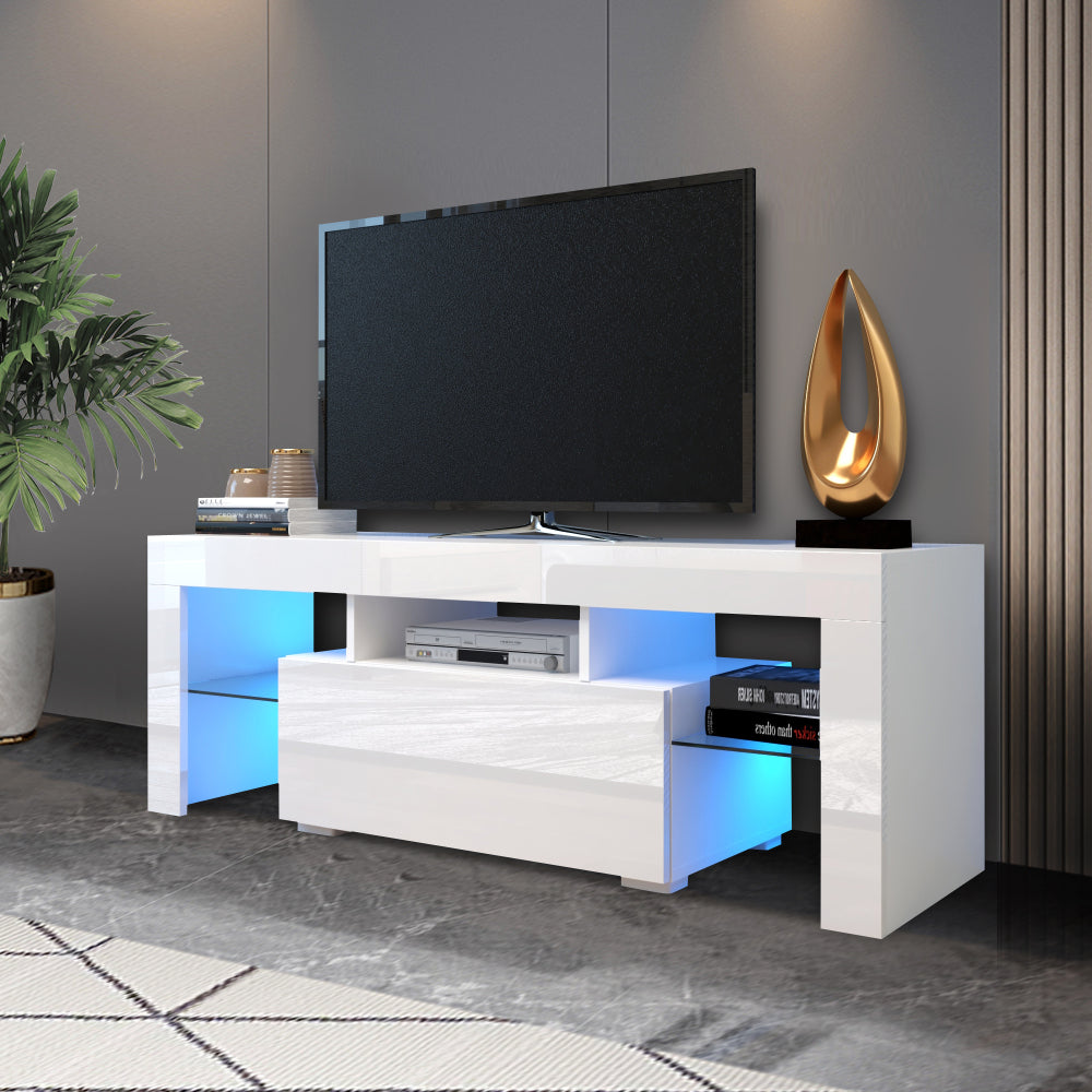 Prime Entertainment TV Stand with LED Light TV - White