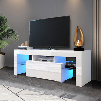 Prime Entertainment TV Stand with LED Light TV - White