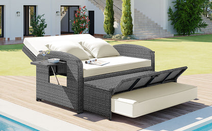 Tula PE Wicker Rattan Double Chaise Lounge - White