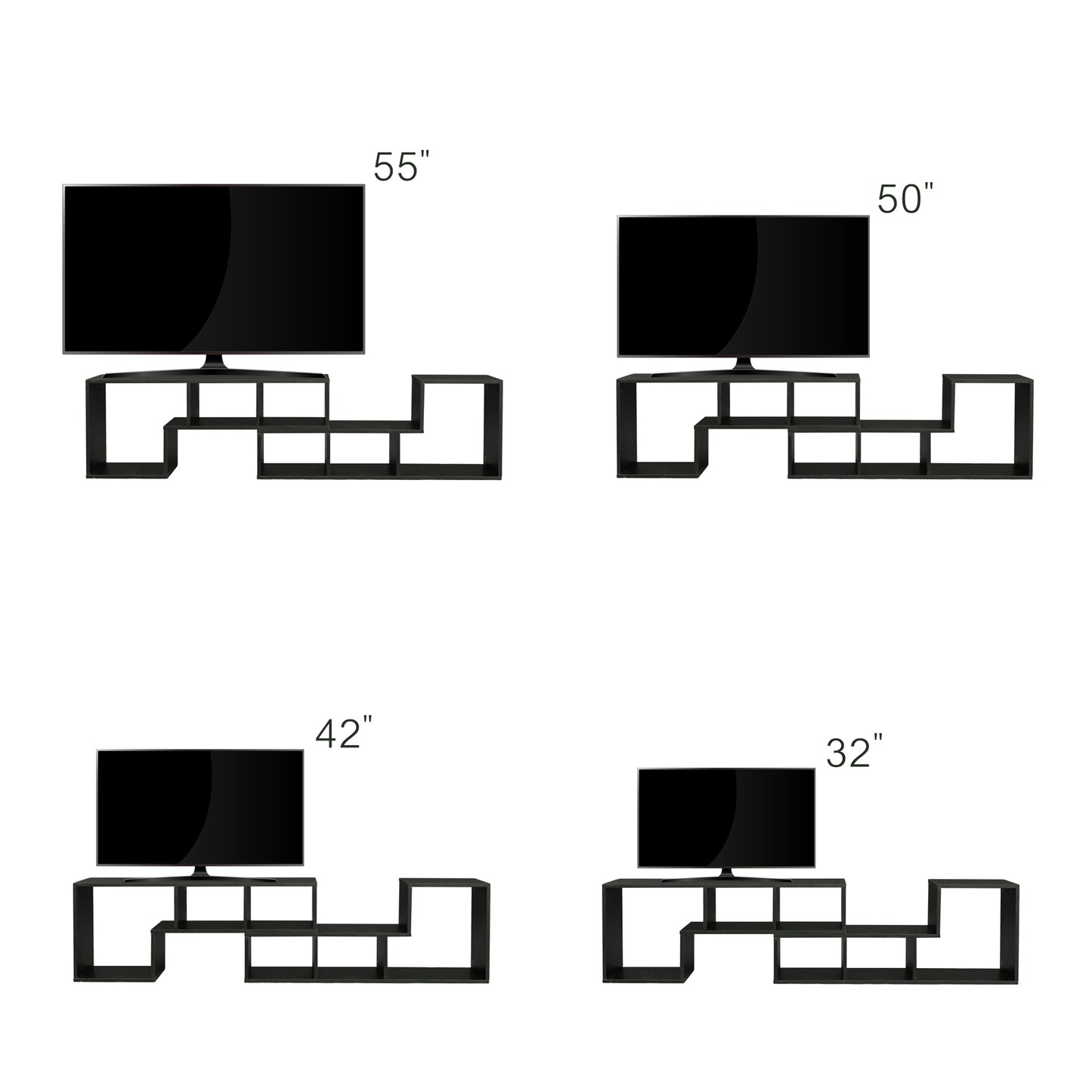 Alpha Double L-Shaped TV Stand - Black