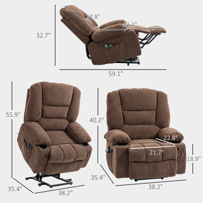 Kenzo Power Lift Recliner Chair Sofa with Vibration Massage and Heat - Brown