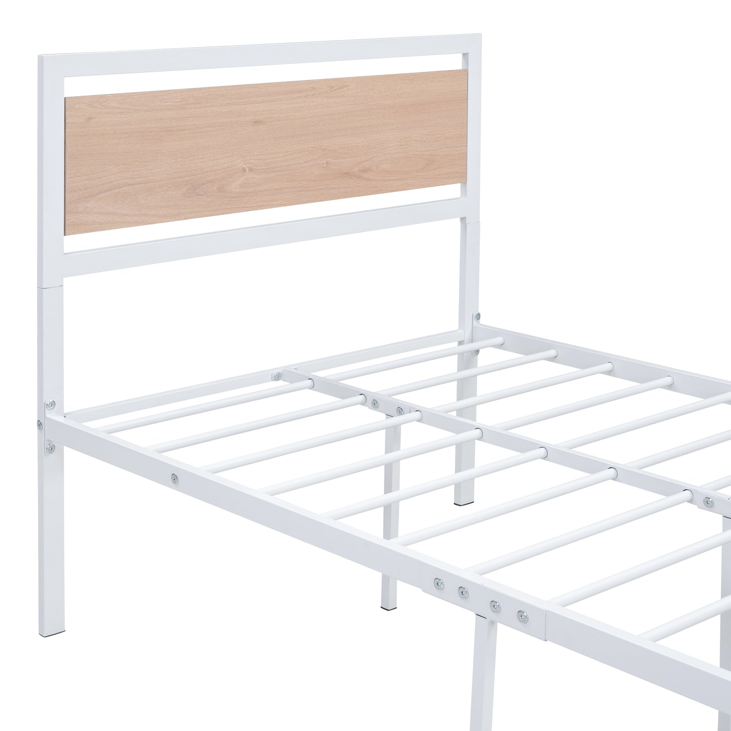 Quasar Twin Size Metal and Wood Platform Bed - White