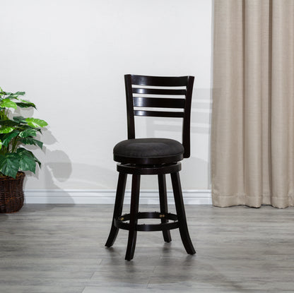 Counter Height Slat Back Swivel Stool, Espresso Finish, Charcoal Fabric Seat