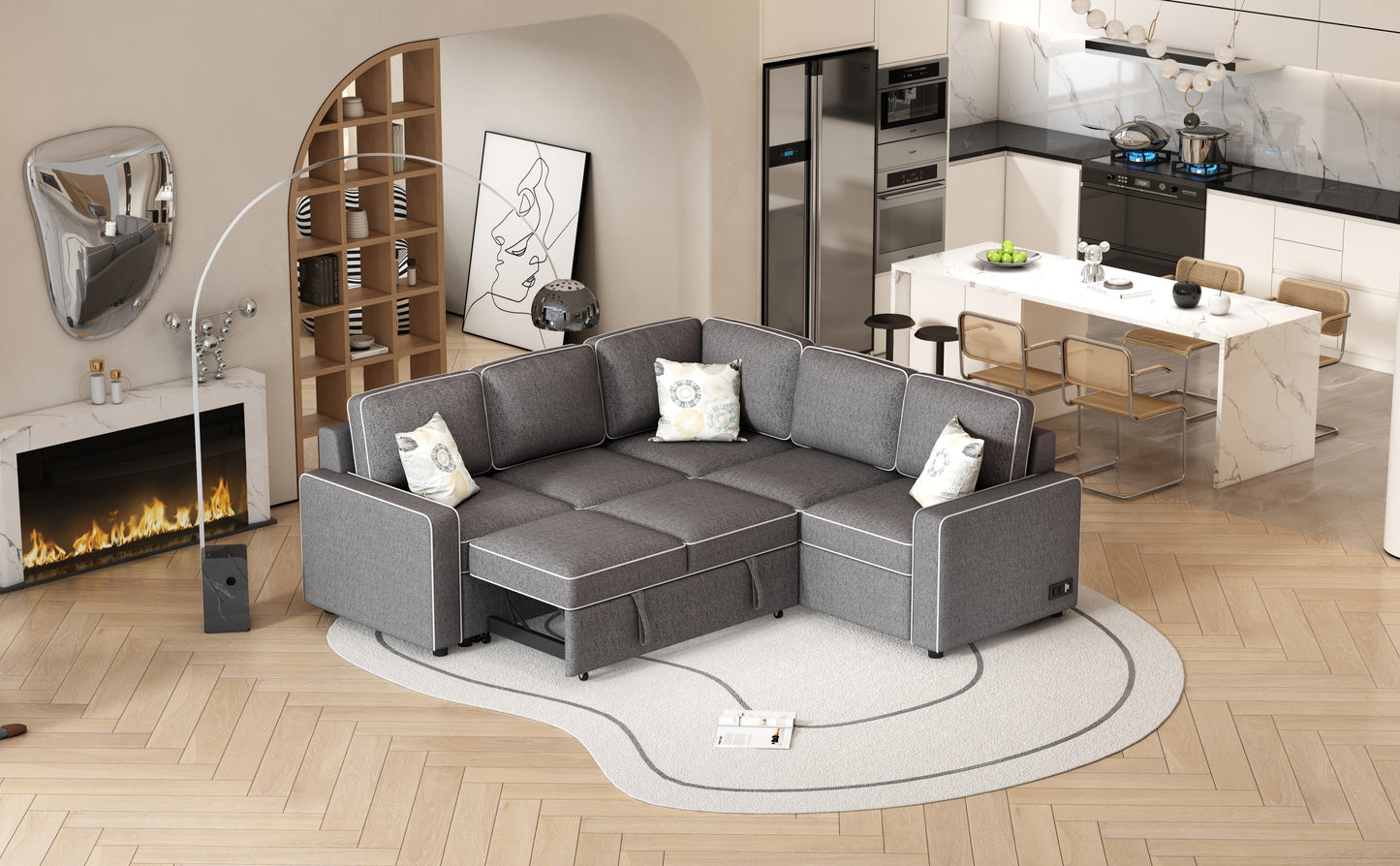 Berg L-Shaped Pull Out Convertible Sleeper Sofa - Dark Gray