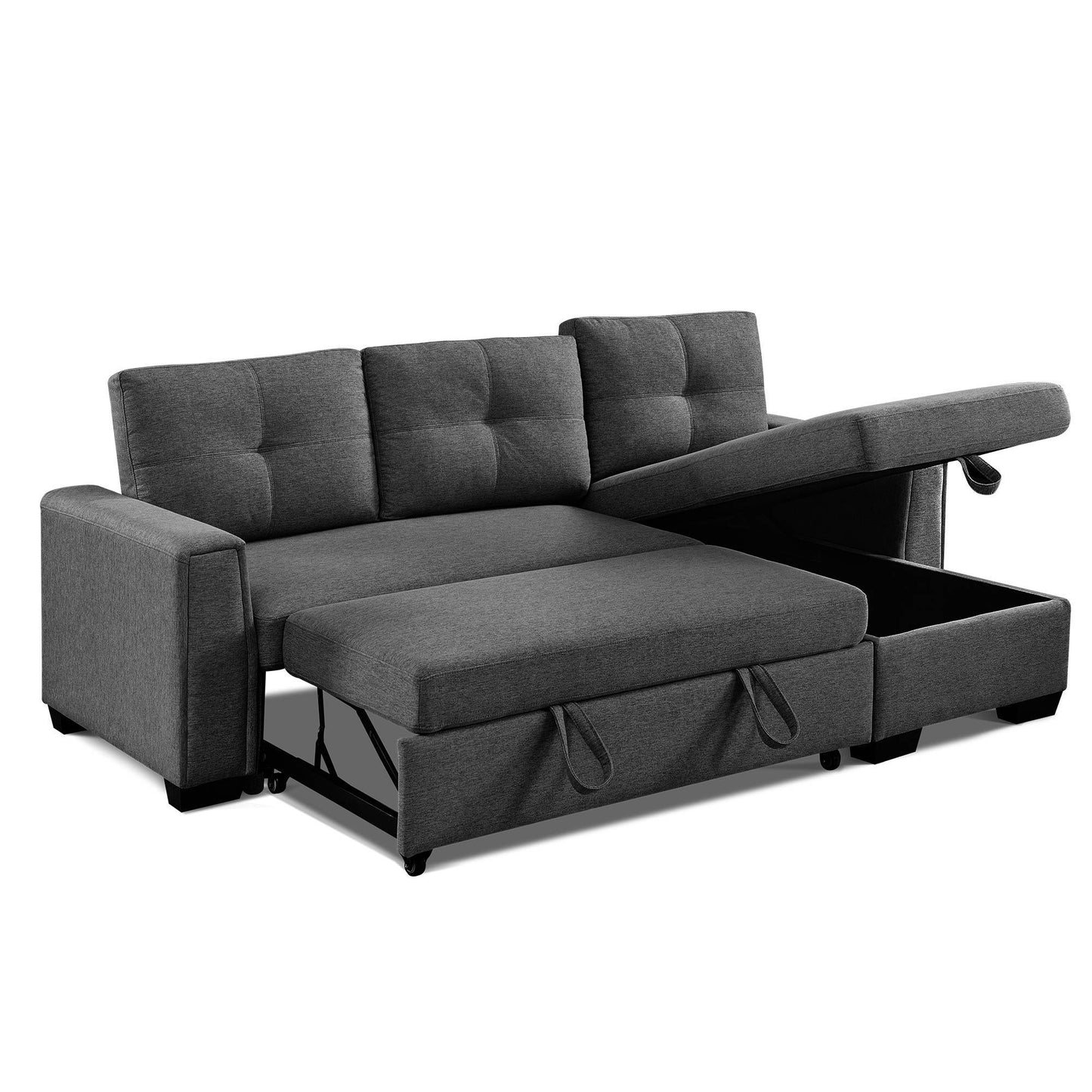 Orion 3-Seater Modular Fabric Convertible Reversible Sleeper Sectional Sofa - Dark Grey