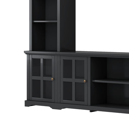 Tio Entertainment Wall Unit TV Stand with Tempered Glas - Black