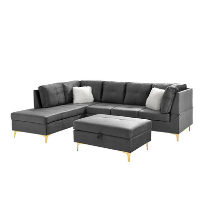 Lenavo Velvet Sectional Sofa - Gray