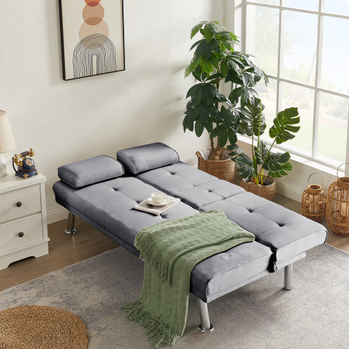 Devo Linen Upholstered Convertible Sofa Bed  - Light Grey