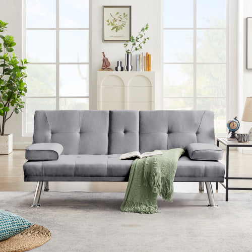 Devo Linen Upholstered Convertible Sofa Bed  - Light Grey