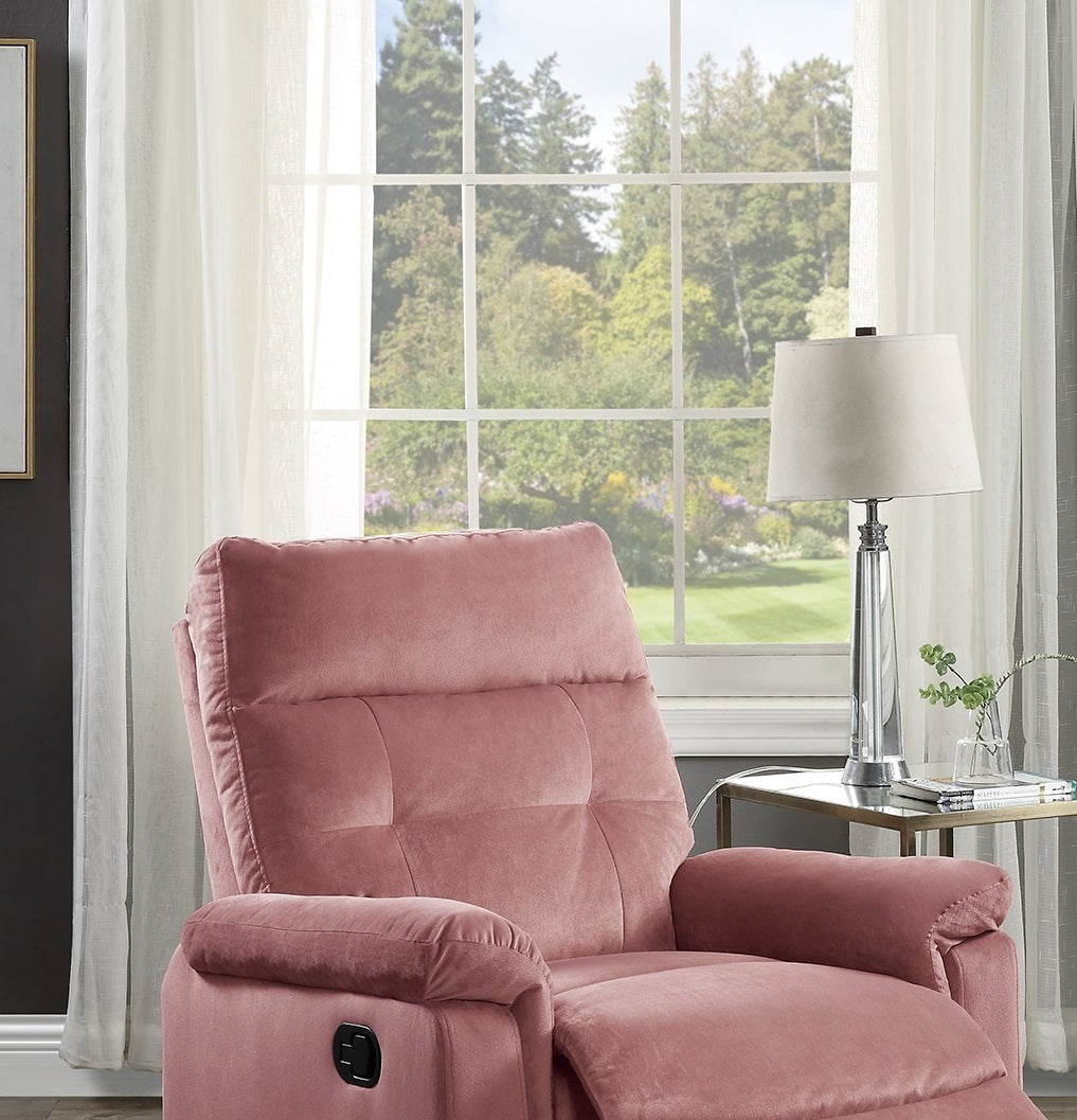 Lester Velvet Recliner Motion Recliner - Blush Pink