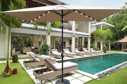 Joya 10 x 6.5 ft Patio Solar LED Umbrellas  with Crank - Beige