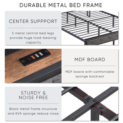 Alder Full Size Bed Frame with Storage - Dark Gray