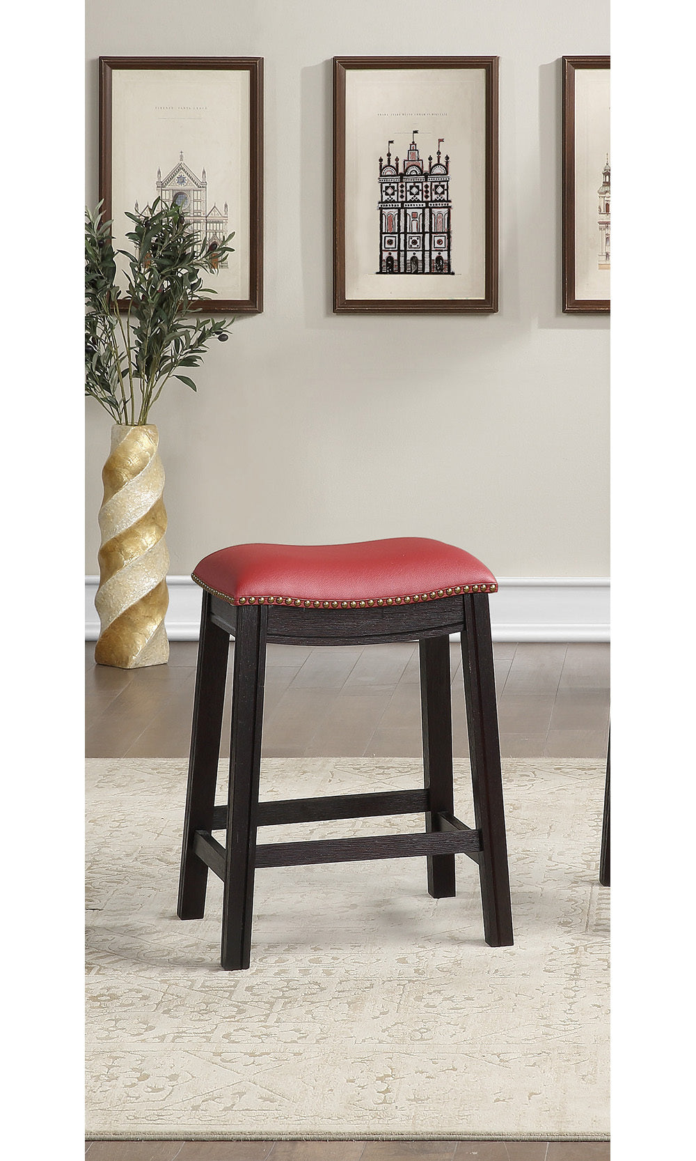 PU Upholstery Counter Stool - Red Set of 2