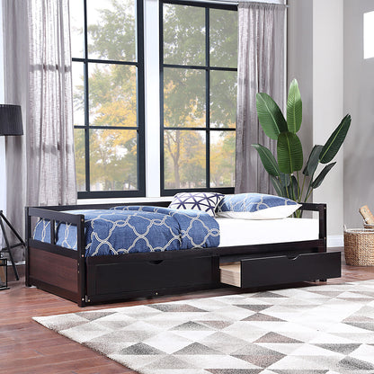 Urban Twin Size Wooden Daybed with 2 Drawers - Espresso