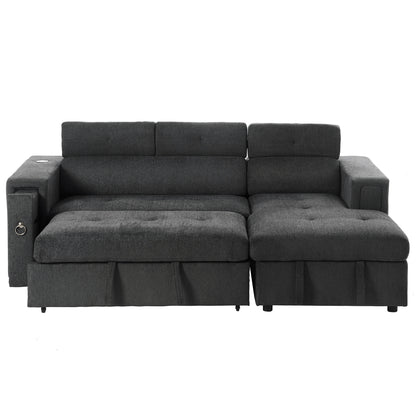 Tumic Pull-Out Sofa Bed L-Shape Sectional Sofa - Gray