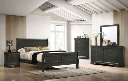 Louis Philippe Solid Wood Eastern King Size Bed - Gray