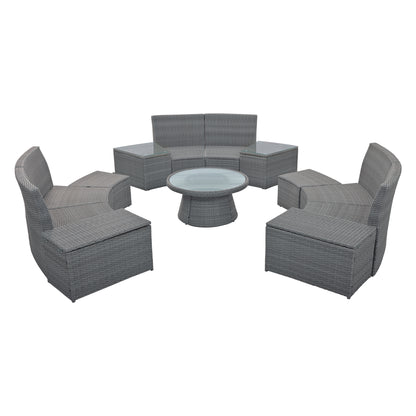 Clarkson 10 Pc Patio Rattan Half Round Sectional Sofa Set - Light Gray