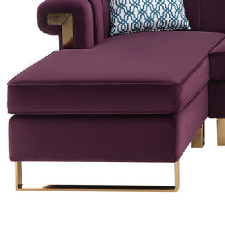 Maddie Velvet 6-Seater Sectional Sofa with Storage Ottoman - Purple