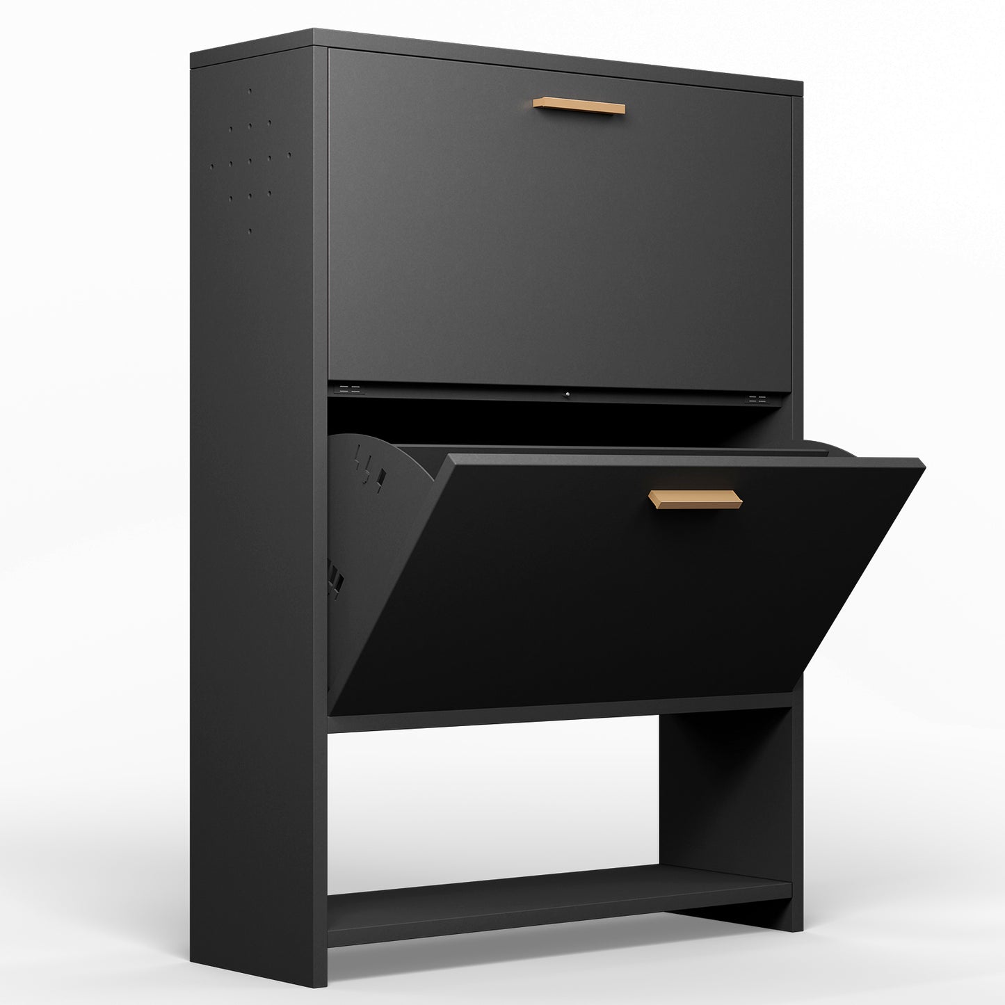 2 Drawer All Steel Large Shoe Cabinet - Black