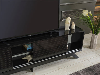 Luxia Mid Century Modern TV Stand 2 Sliding Door- Black