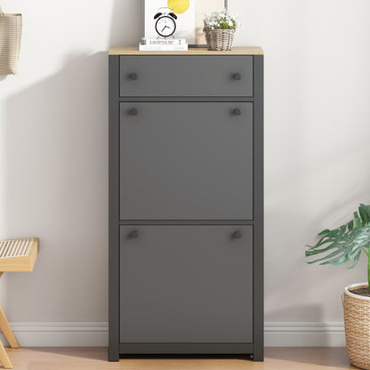 Summit Slim Shoe Cabinet With 4 Flip Drawers - Gray