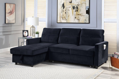 Ivy Velvet Reversible Sleeper Sectional Sofa with Storage  - Black