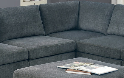 Verma Grey Chenille Modular Sectional 6pc Set 3x Corner Wedge 2x Armless Chairs and 1x Ottoman