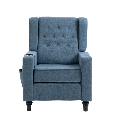 Cole Arm Pushing Fabric Recliner  - Navy Blue