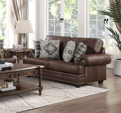 Mora Upholstered Nailhead Trim Loveseat - Dark Brown