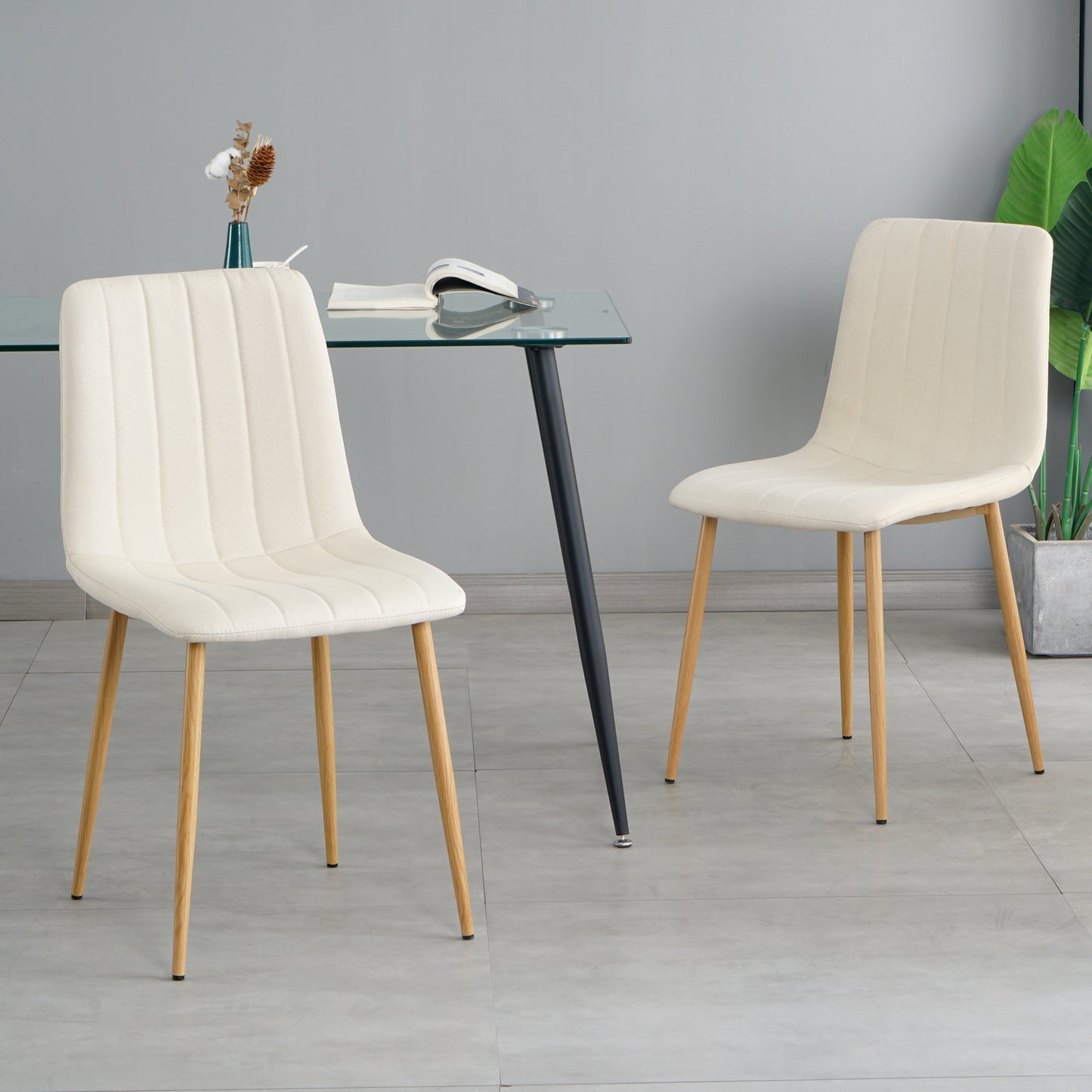 Cohn Fabric Dining Chairs with Metal Leg (Set of 4) - Light Beige