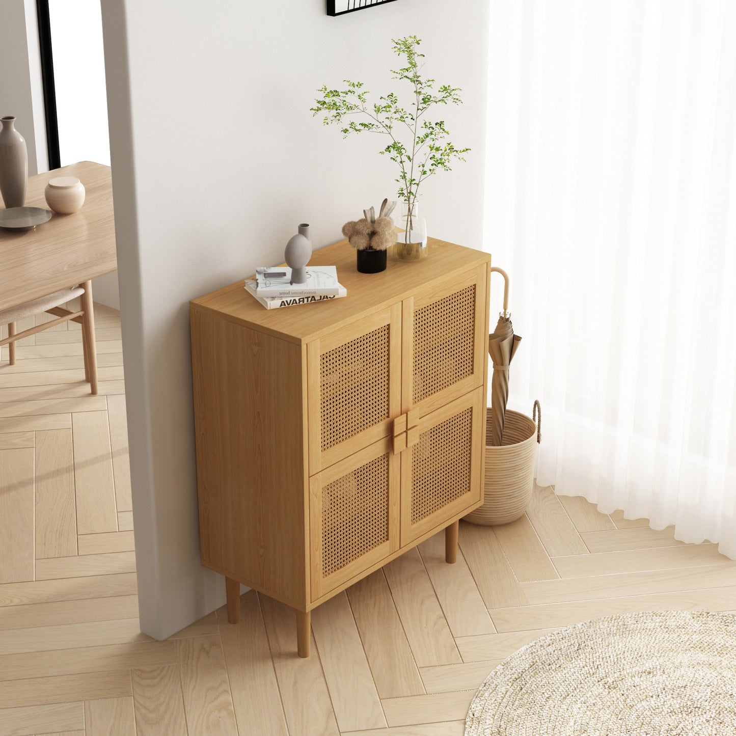 Zook 4-Doors Rattan Mesh Storage Cabinet - Natural