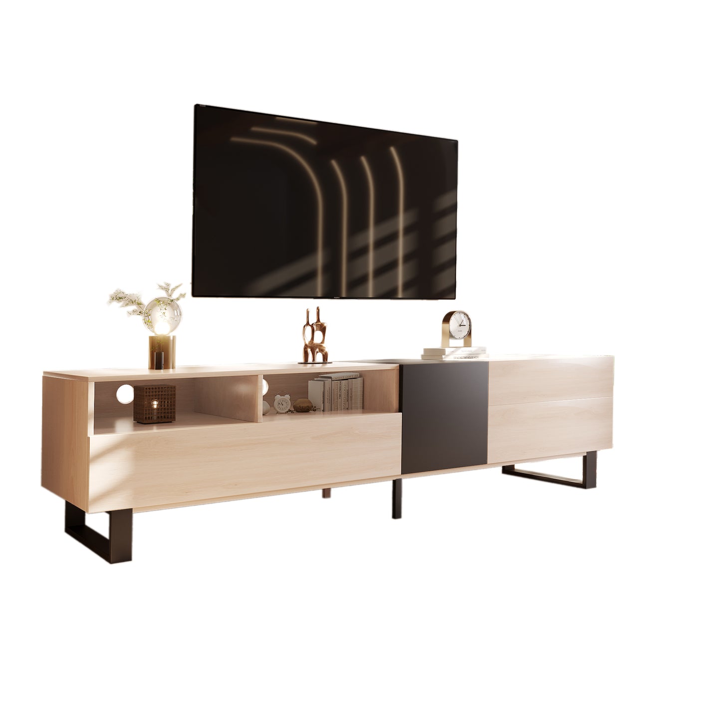 Vato Modern TV Stand Entertainment Center - Natural