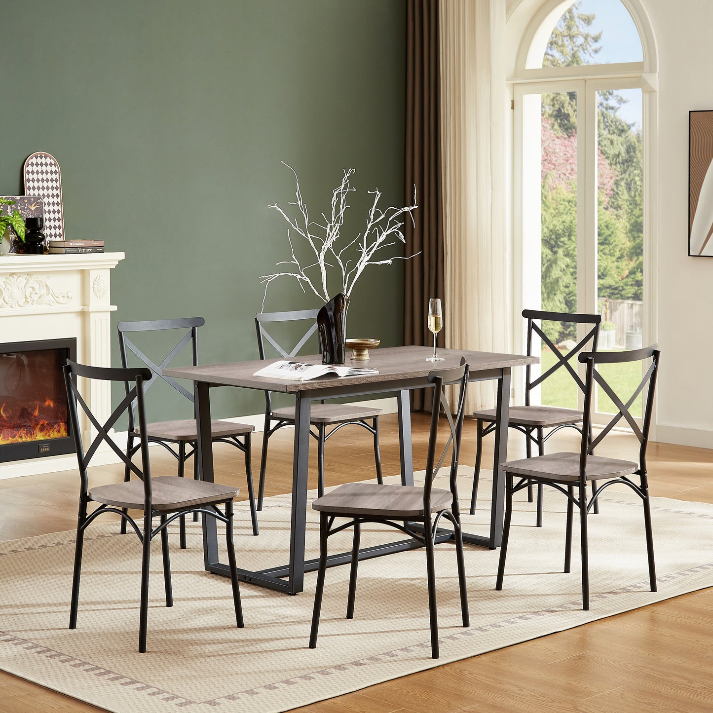 Barna 7pc Dining Set Table 6x Side Chairs - Gray