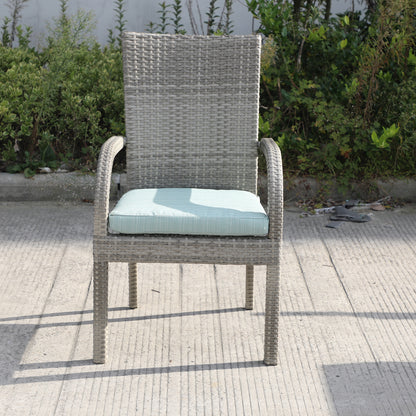 Aaron Outdoor Wicker Dining Chairs With Cushion (Set of 8) - Gray/Aqua