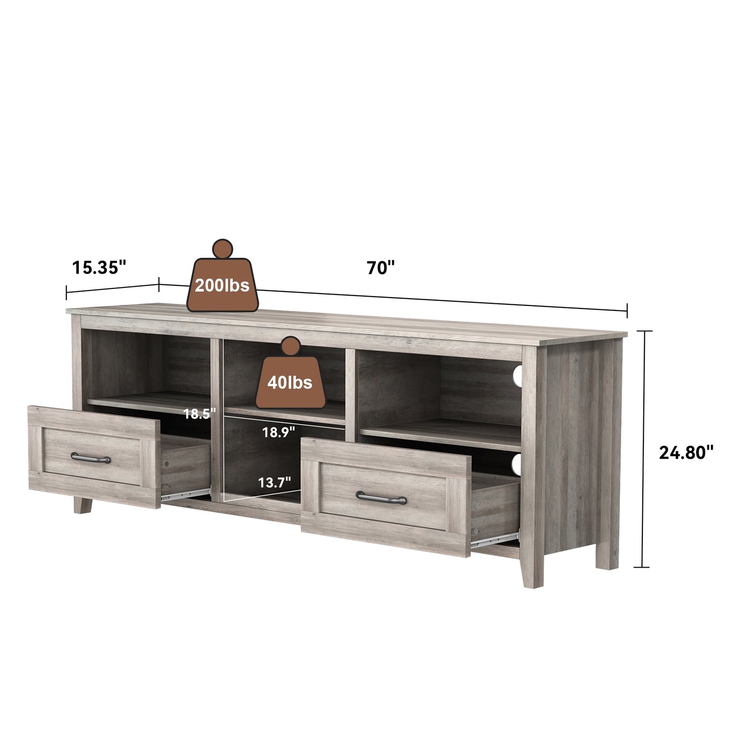 Sydney 70 Inches TV Stand with 2 Drawers - Grey Walnut