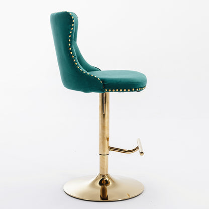 Stellar Golden Swivel Velvet Barstools Adjusatble Height - Green  Set of 2