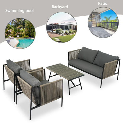 Felton 4 Pc Patio Rope Sofa Set - Gray