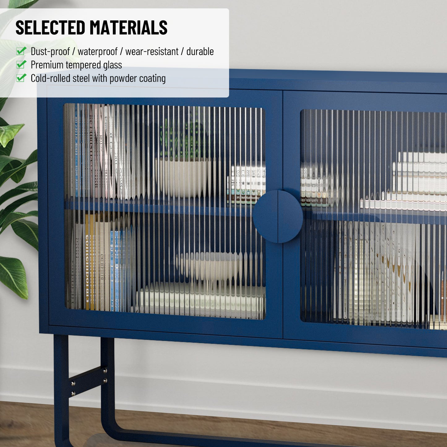 Tempered Glass Cabinet Credenza - Blue