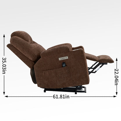 Okin Power Lift Chenille Recliner Chair with Massage & Heat - Brown