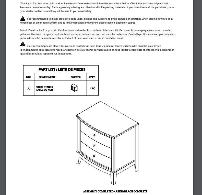 Marina3 Drawers Nightstand - Gray