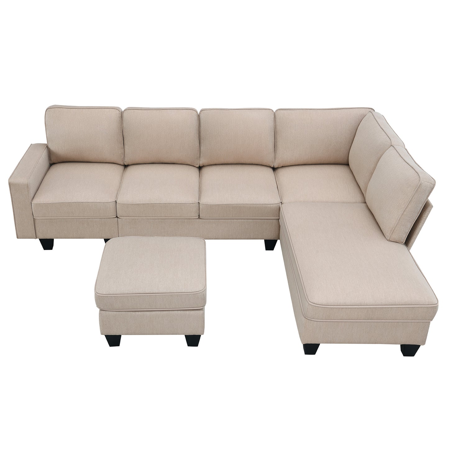 Vortex 7-seat Linen Fabric L-shaped Sectional Sofa - khaki