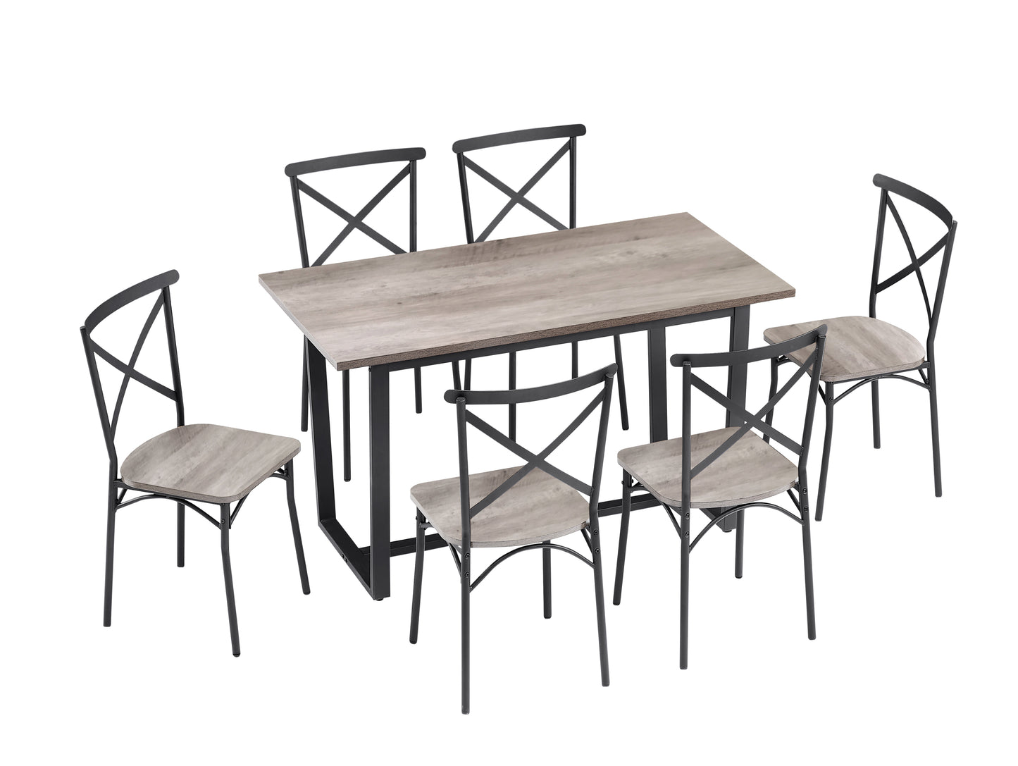 Barna 7pc Dining Set Table 6x Side Chairs - Gray