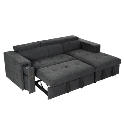 Tumic Pull-Out Sofa Bed L-Shape Sectional Sofa - Gray