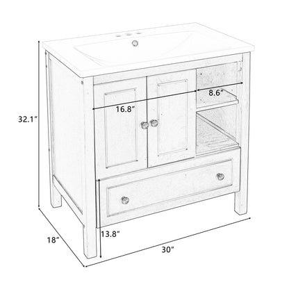 Wooden Bathroom Vanity with Ceramic Sink - White