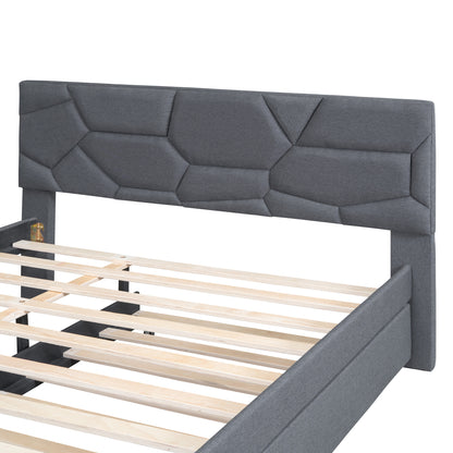 Brick Queen Size Platform Bed with Twin Size Trundle - Gray