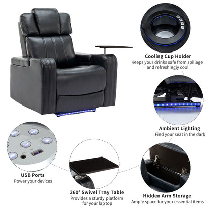 Xavier PU Leather Power Recliner - Black