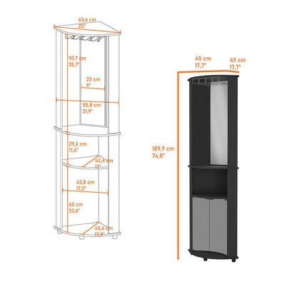 Kempwell 2-Door 2-Shelf Corner Bar Cabinet with Glass Rack - Black